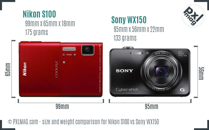 Nikon S100 vs Sony WX150 size comparison