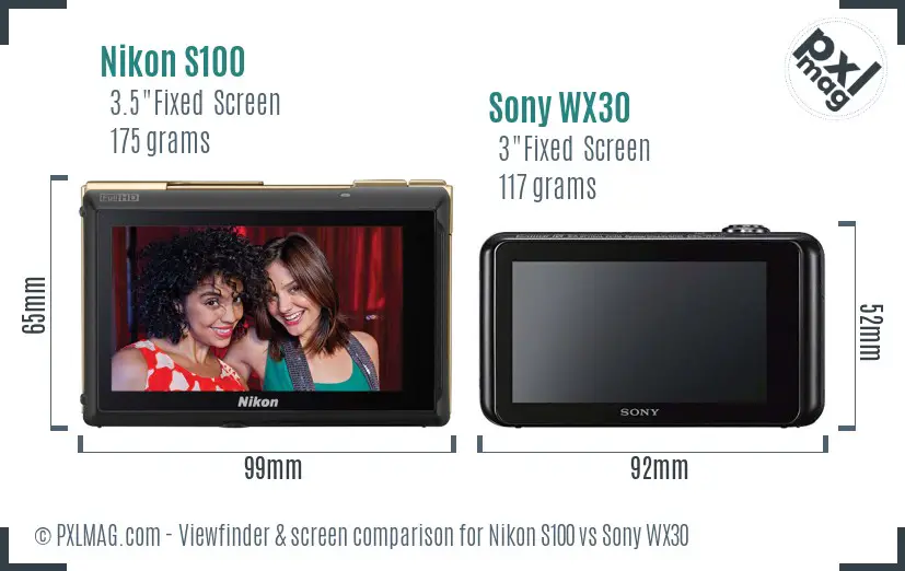 Nikon S100 vs Sony WX30 Screen and Viewfinder comparison