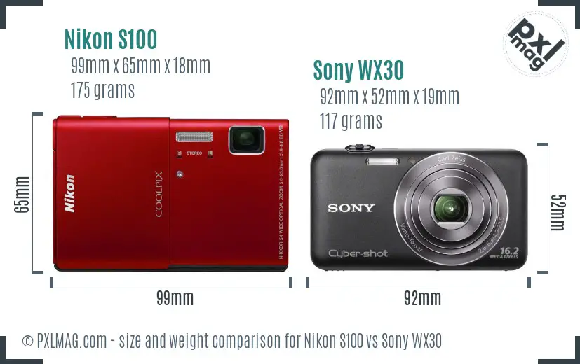 Nikon S100 vs Sony WX30 size comparison