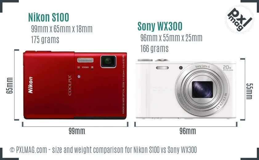 Nikon S100 vs Sony WX300 size comparison