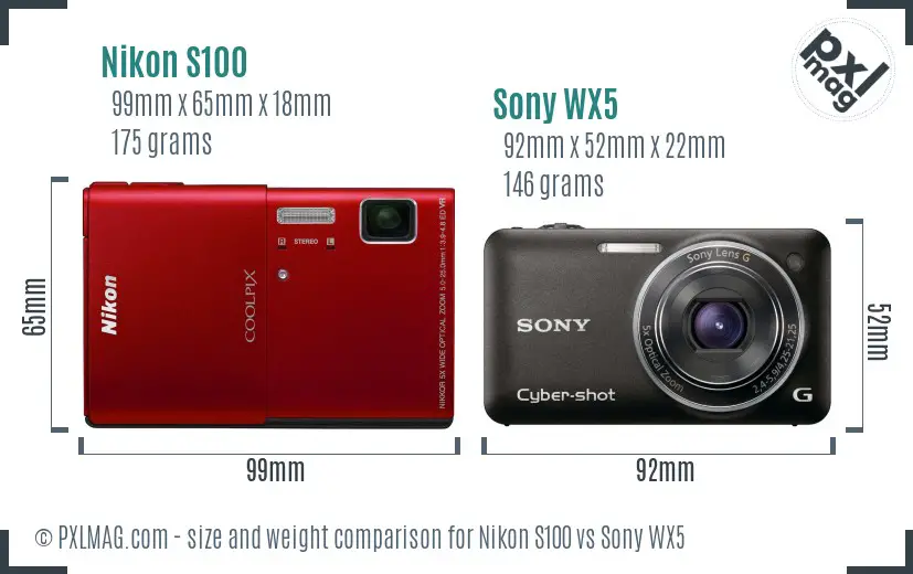Nikon S100 vs Sony WX5 size comparison