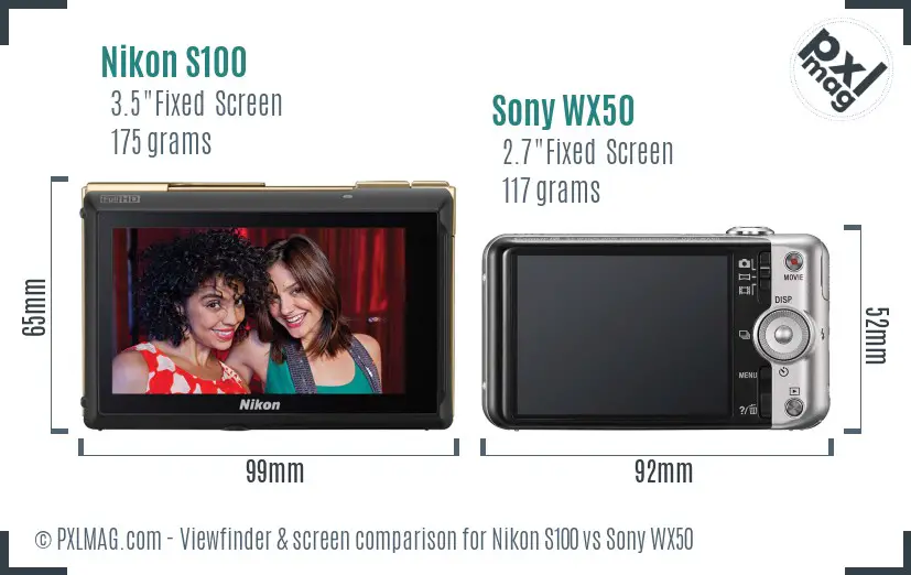 Nikon S100 vs Sony WX50 Screen and Viewfinder comparison Nikon S100 vs Sony WX50 Screen and Viewfinder comparison