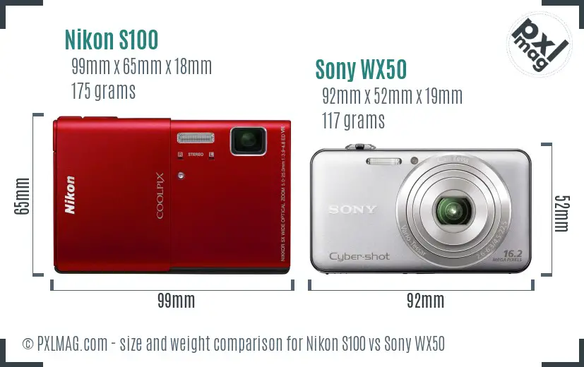 Nikon S100 vs Sony WX50 size comparison Nikon S100 vs Sony WX50 size comparison