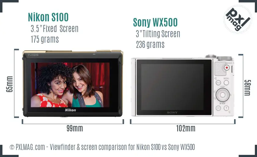 Nikon S100 vs Sony WX500 Screen and Viewfinder comparison