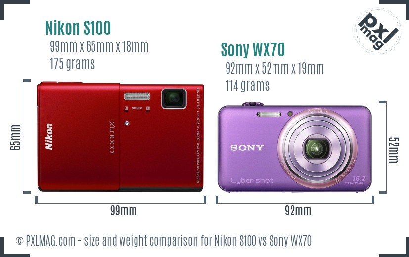 Nikon S100 vs Sony WX70 size comparison