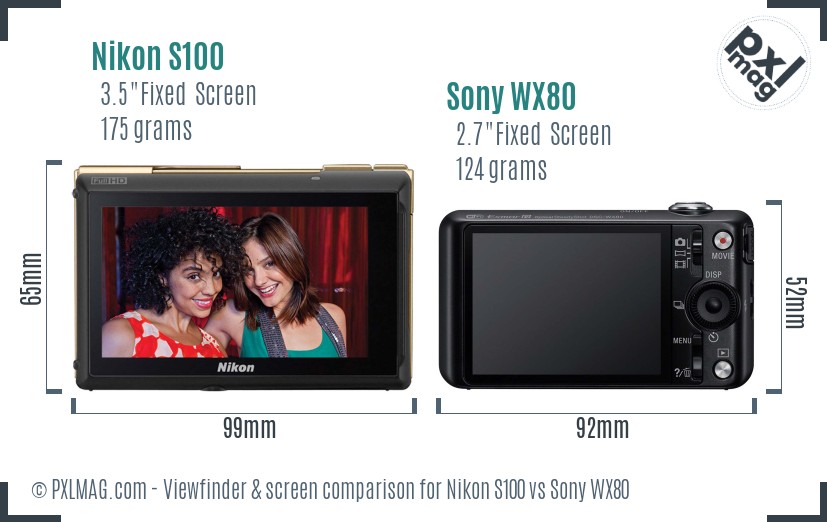 Nikon S100 vs Sony WX80 Screen and Viewfinder comparison