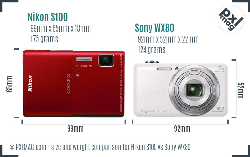 Nikon S100 vs Sony WX80 size comparison