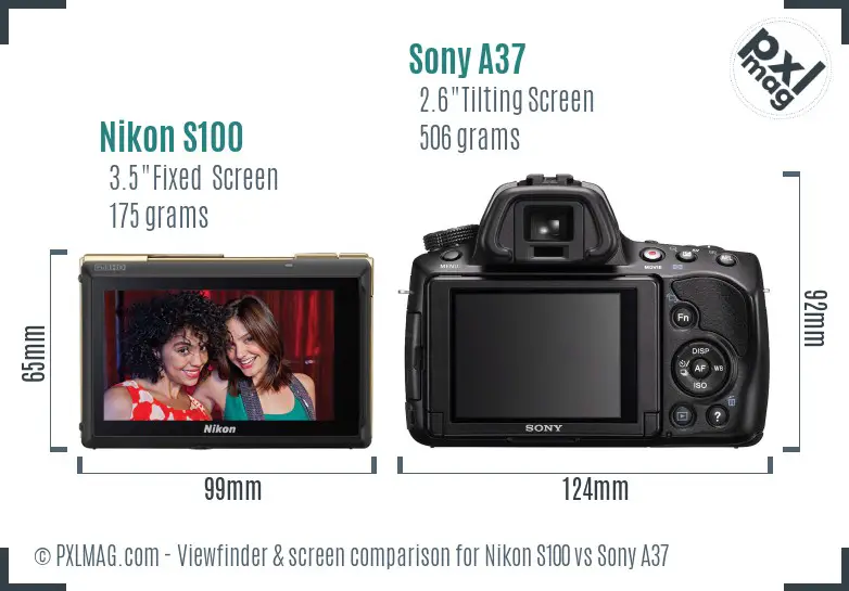 Nikon S100 vs Sony A37 Screen and Viewfinder comparison
