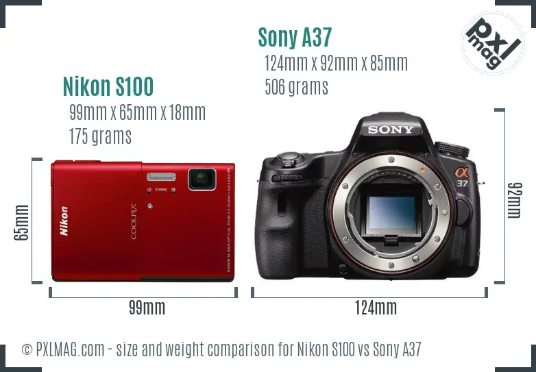 Nikon S100 vs Sony A37 size comparison