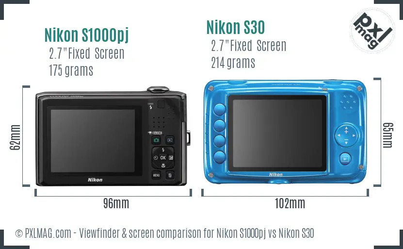 Nikon S1000pj vs Nikon S30 Screen and Viewfinder comparison