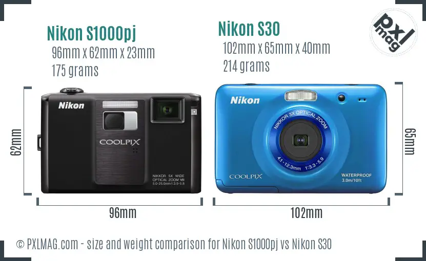 Nikon S1000pj vs Nikon S30 size comparison