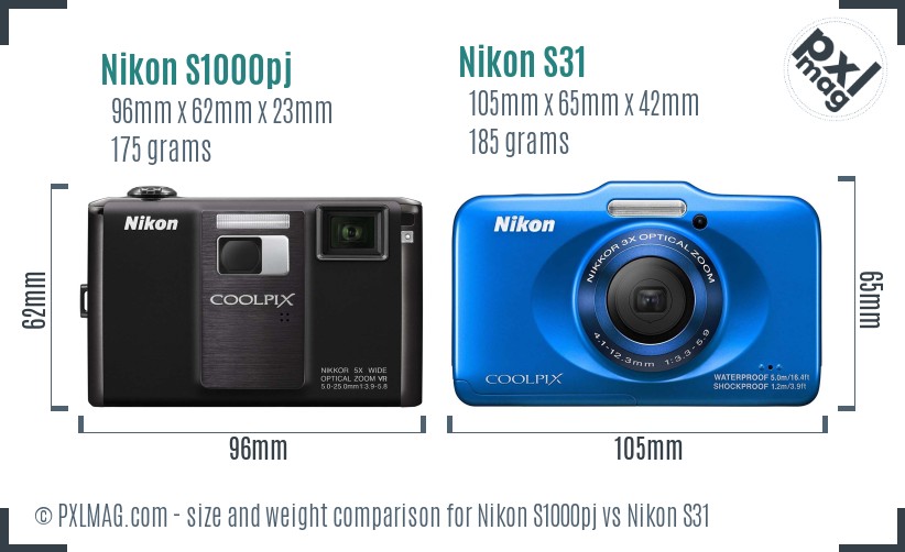 Nikon S1000pj vs Nikon S31 size comparison