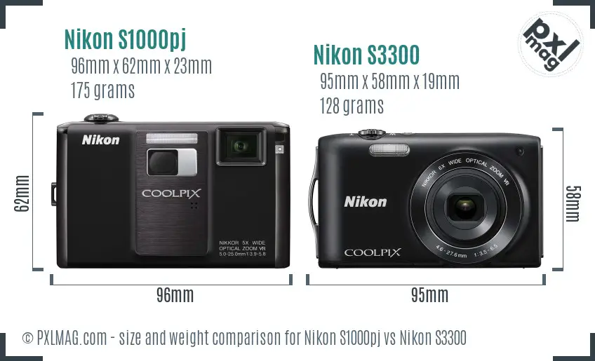 Nikon S1000pj vs Nikon S3300 size comparison