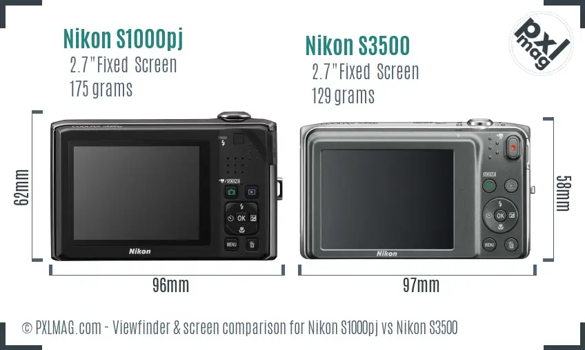 Nikon S1000pj vs Nikon S3500 Screen and Viewfinder comparison