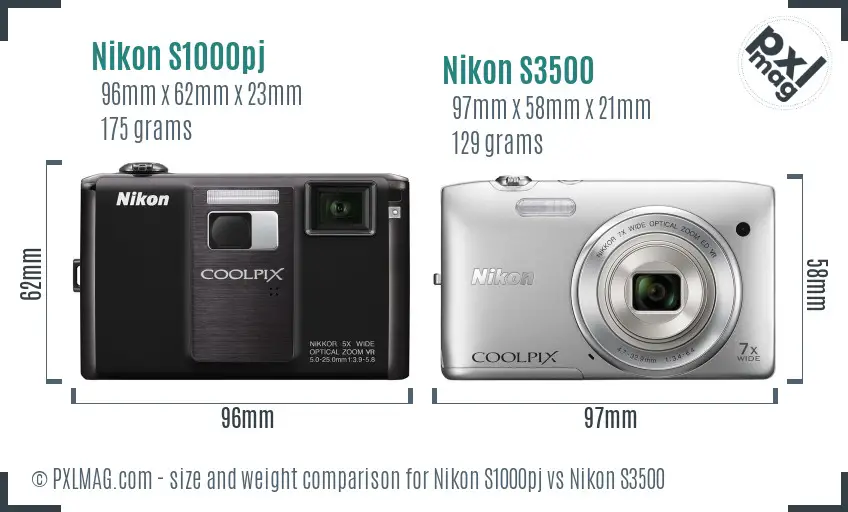 Nikon S1000pj vs Nikon S3500 size comparison