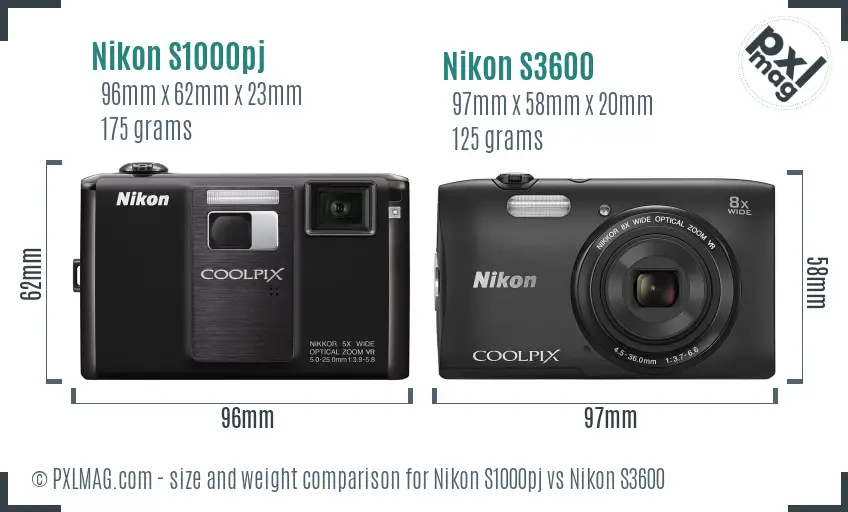 Nikon S1000pj vs Nikon S3600 size comparison