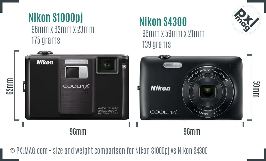 Nikon S1000pj vs Nikon S4300 size comparison