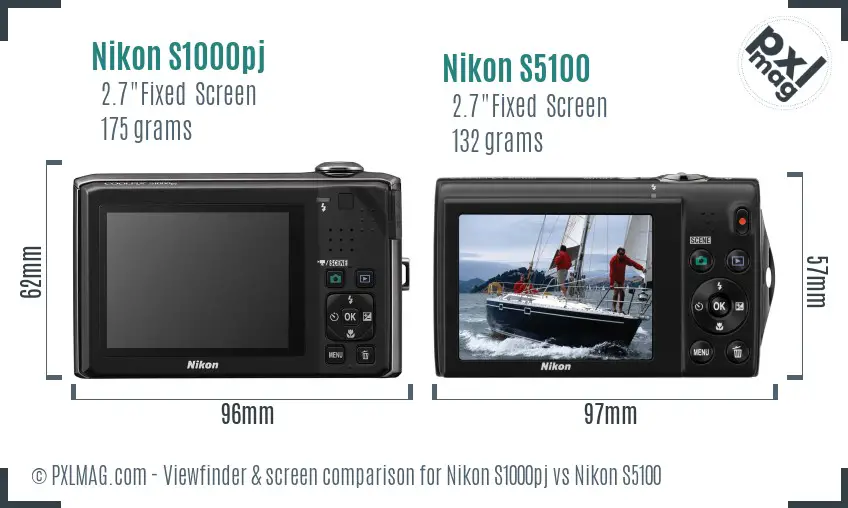Nikon S1000pj vs Nikon S5100 Screen and Viewfinder comparison