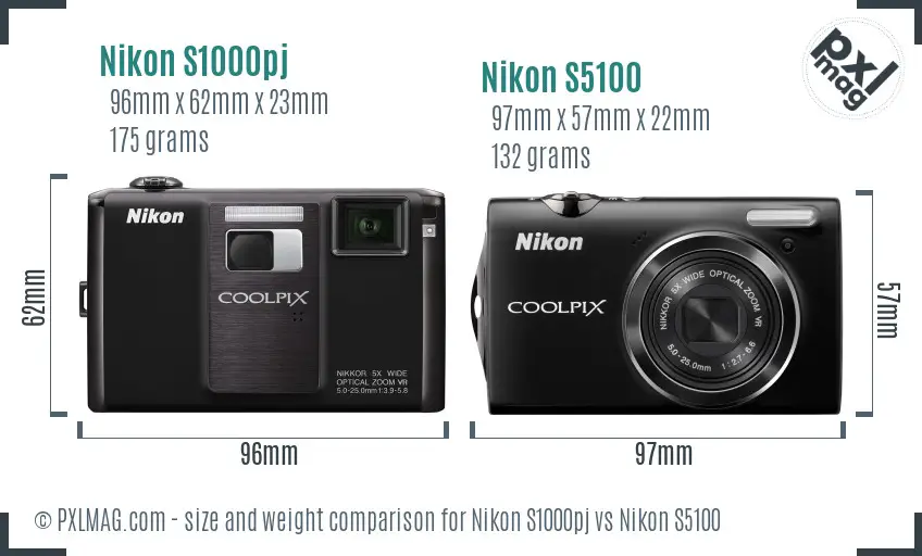 Nikon S1000pj vs Nikon S5100 size comparison