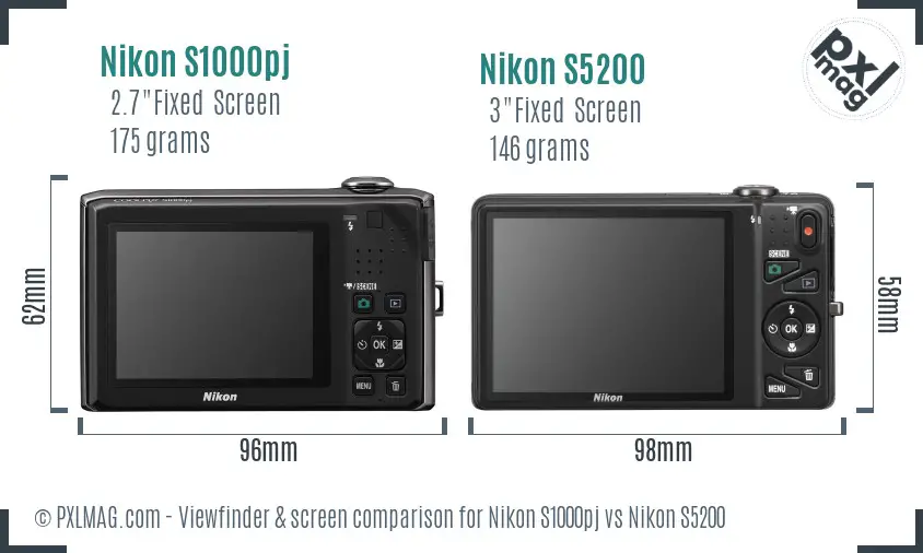 Nikon S1000pj vs Nikon S5200 Screen and Viewfinder comparison