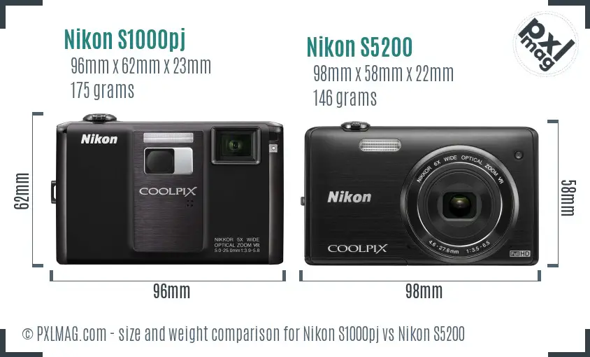 Nikon S1000pj vs Nikon S5200 size comparison