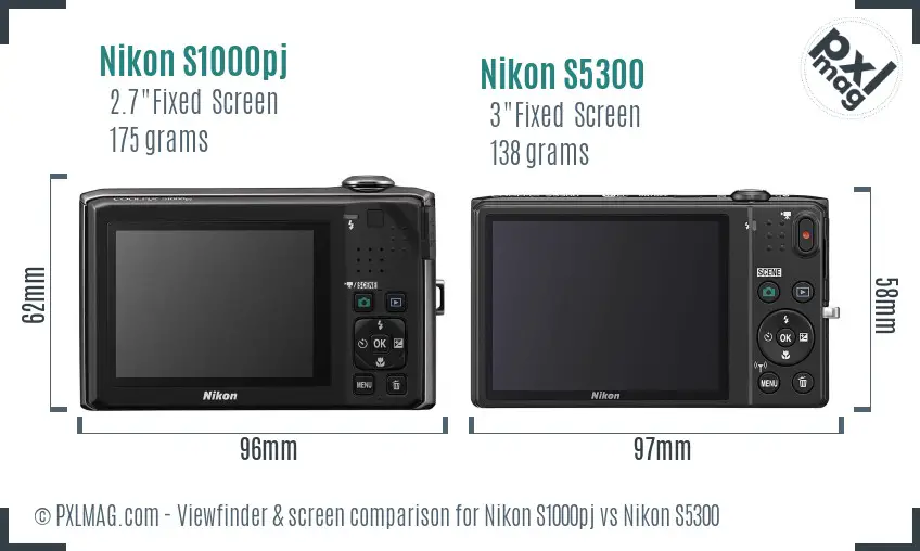 Nikon S1000pj vs Nikon S5300 Screen and Viewfinder comparison