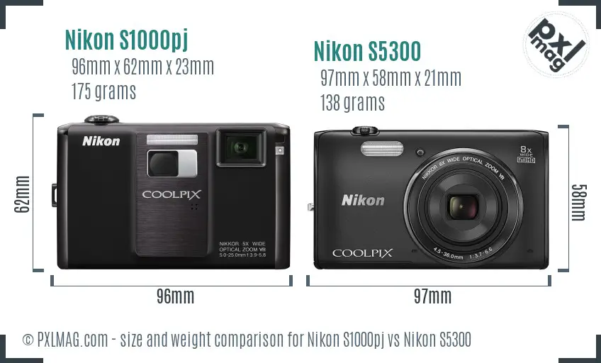 Nikon S1000pj vs Nikon S5300 size comparison