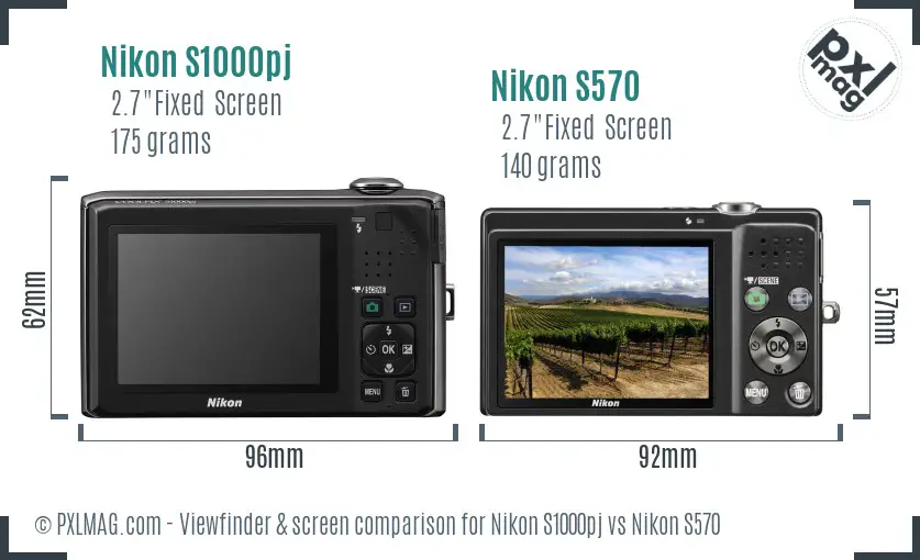 Nikon S1000pj vs Nikon S570 Screen and Viewfinder comparison