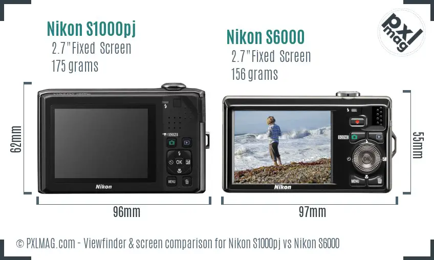 Nikon S1000pj vs Nikon S6000 Screen and Viewfinder comparison