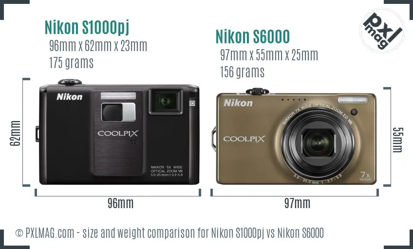 Nikon S1000pj vs Nikon S6000 size comparison