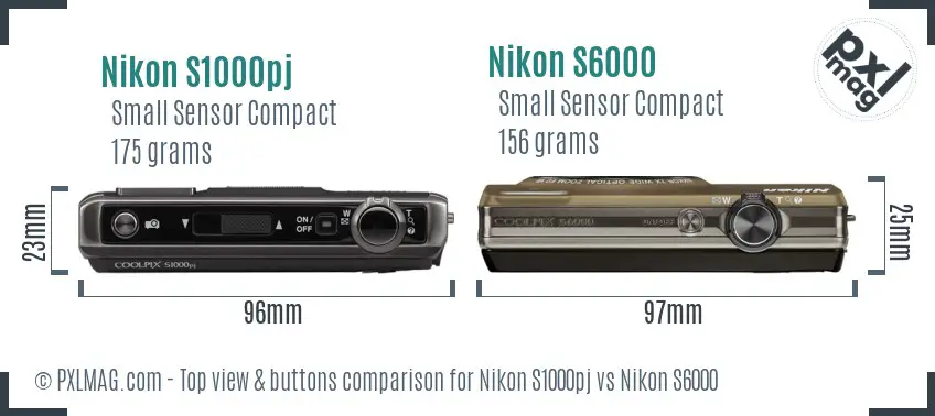 Nikon S1000pj vs Nikon S6000 top view buttons comparison