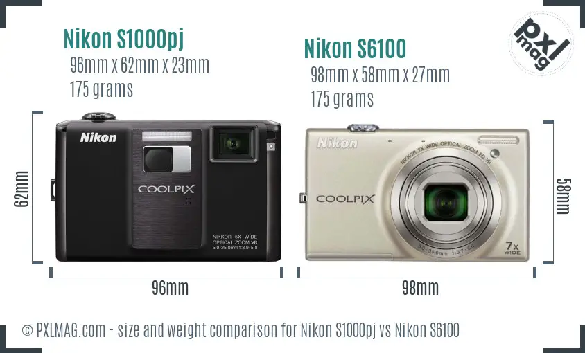 Nikon S1000pj vs Nikon S6100 size comparison