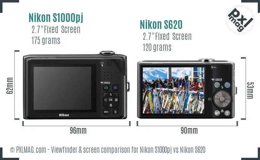 Nikon S1000pj vs Nikon S620 Screen and Viewfinder comparison