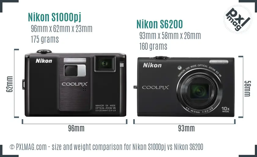Nikon S1000pj vs Nikon S6200 size comparison