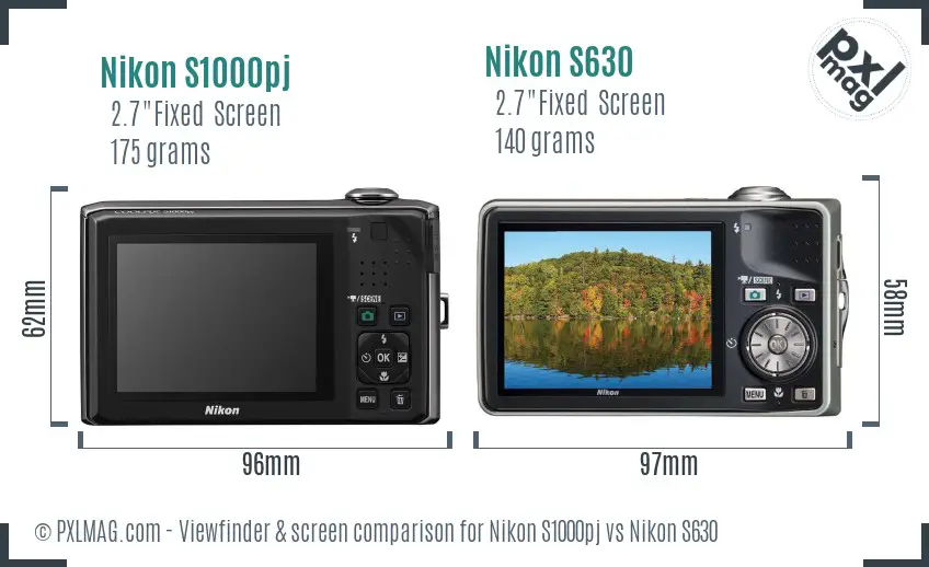 Nikon S1000pj vs Nikon S630 Screen and Viewfinder comparison