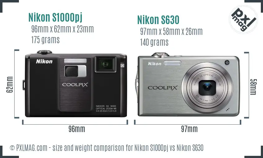 Nikon S1000pj vs Nikon S630 size comparison