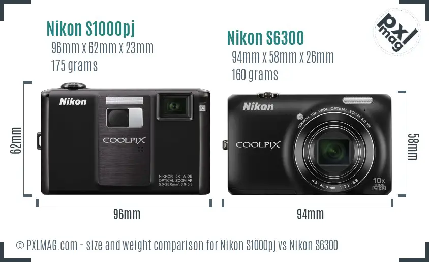 Nikon S1000pj vs Nikon S6300 size comparison