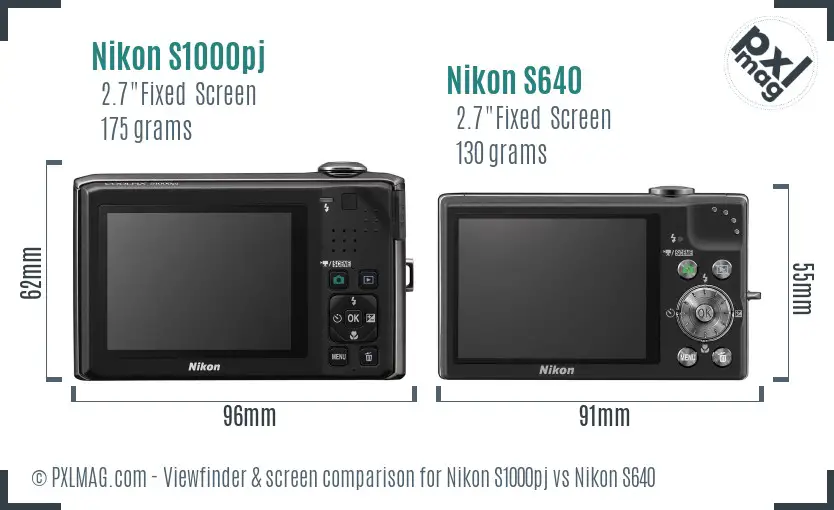 Nikon S1000pj vs Nikon S640 Screen and Viewfinder comparison
