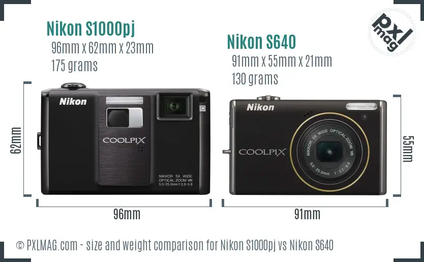 Nikon S1000pj vs Nikon S640 size comparison