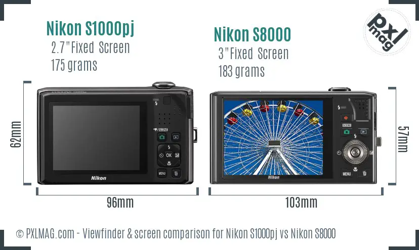 Nikon S1000pj vs Nikon S8000 Screen and Viewfinder comparison