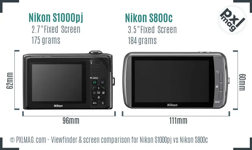 Nikon S1000pj vs Nikon S800c Screen and Viewfinder comparison