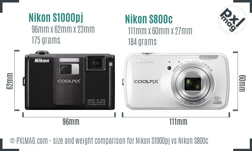 Nikon S1000pj vs Nikon S800c size comparison