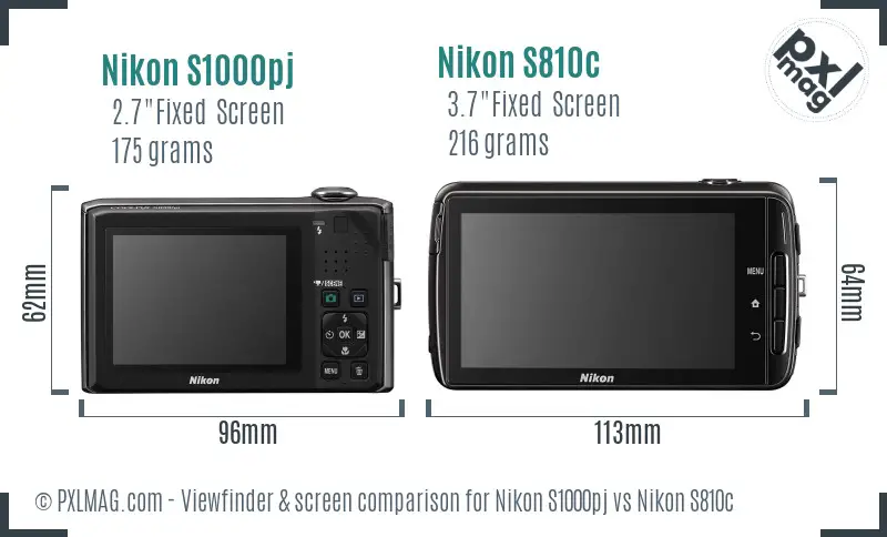 Nikon S1000pj vs Nikon S810c Screen and Viewfinder comparison