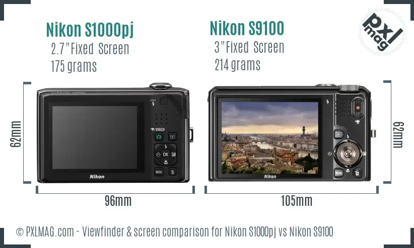 Nikon S1000pj vs Nikon S9100 Screen and Viewfinder comparison