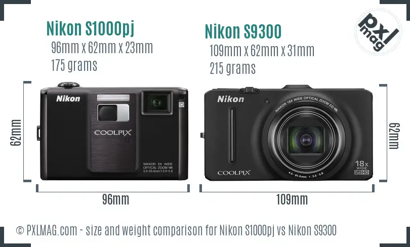 Nikon S1000pj vs Nikon S9300 size comparison