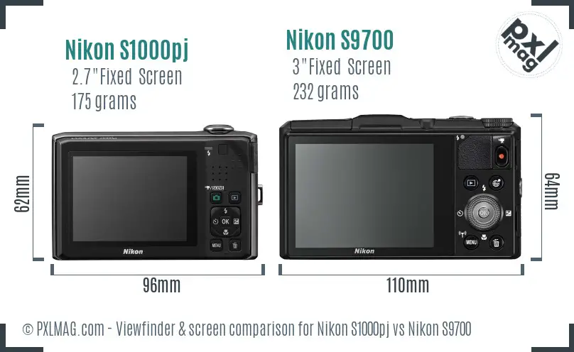 Nikon S1000pj vs Nikon S9700 Screen and Viewfinder comparison