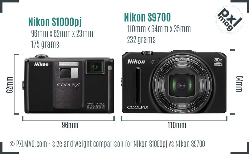 Nikon S1000pj vs Nikon S9700 size comparison