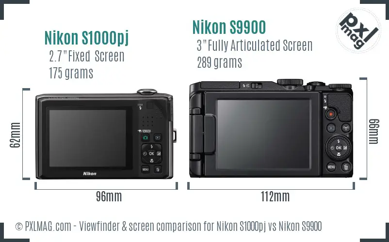 Nikon S1000pj vs Nikon S9900 Screen and Viewfinder comparison