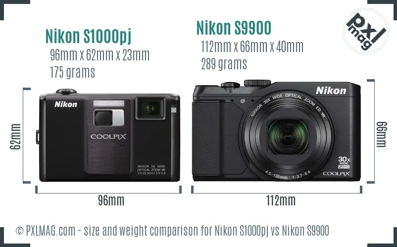 Nikon S1000pj vs Nikon S9900 size comparison