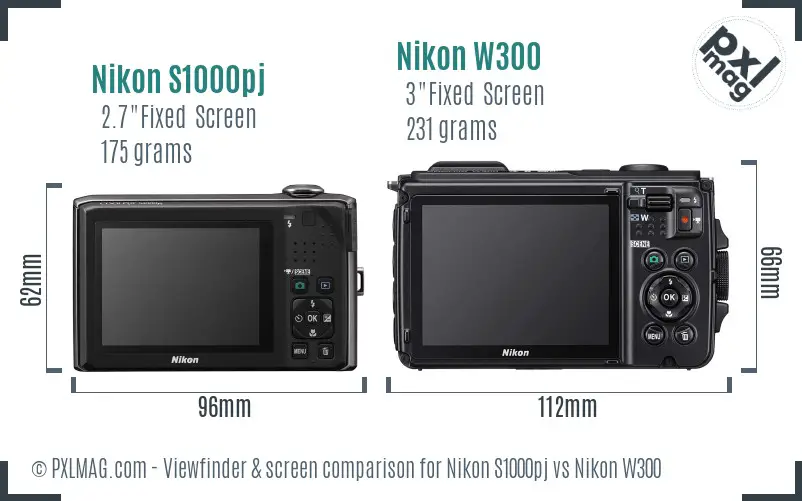 Nikon S1000pj vs Nikon W300 Screen and Viewfinder comparison